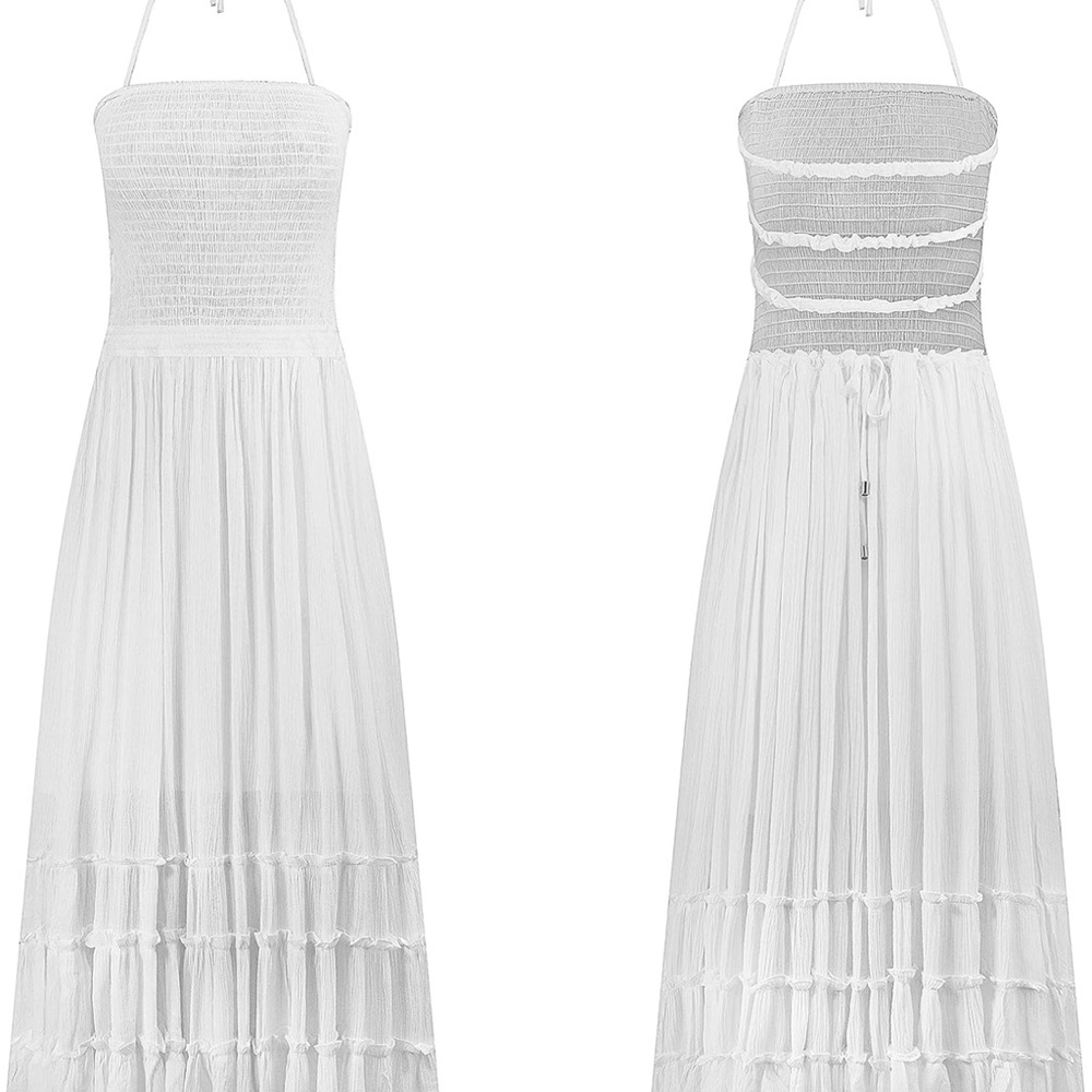 White Linen Halter Maxi Dress Backless